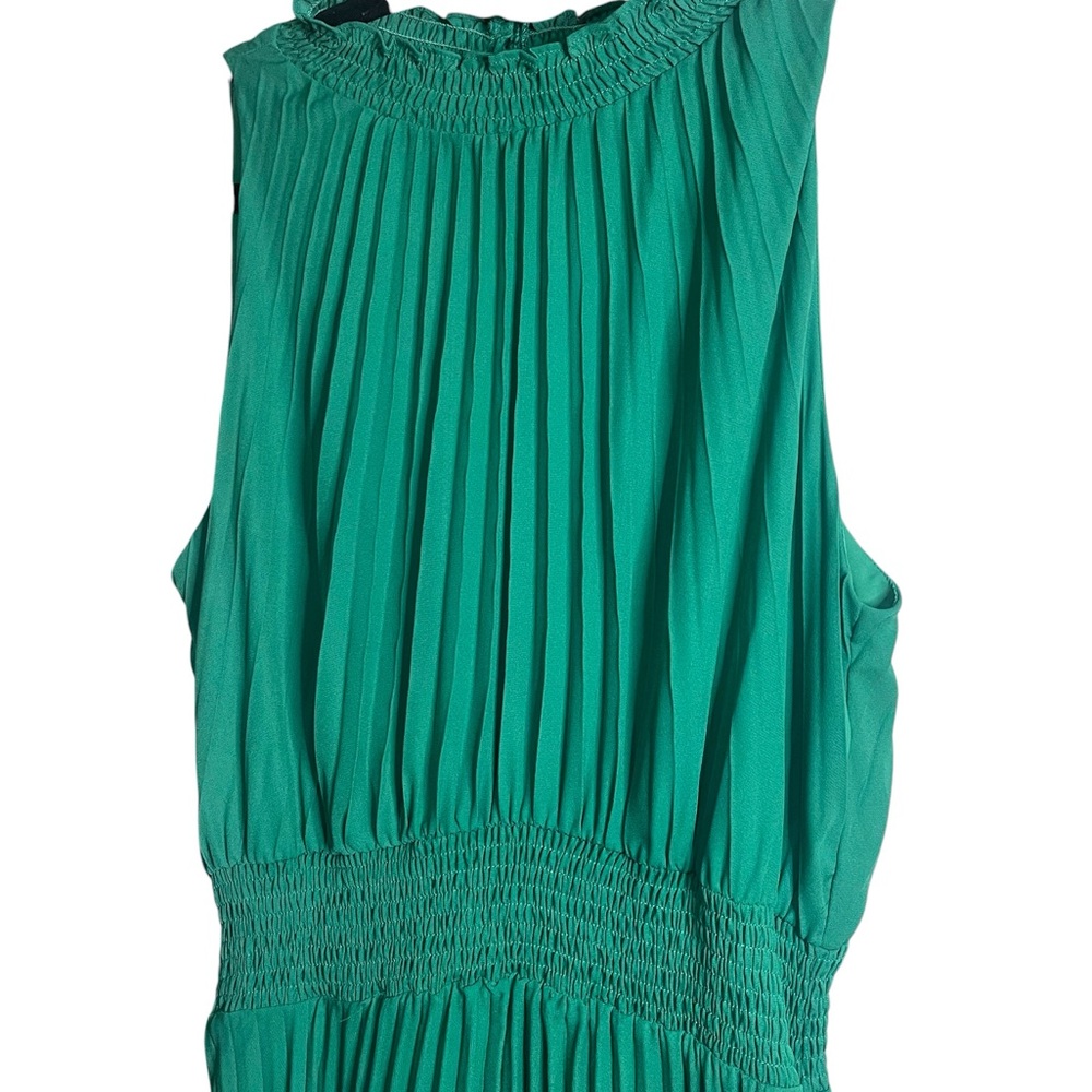 Green Sleeveless Teal Pleated Midi Dress Size Medium Wedding Guest Party Dress - Picture 3 of 6